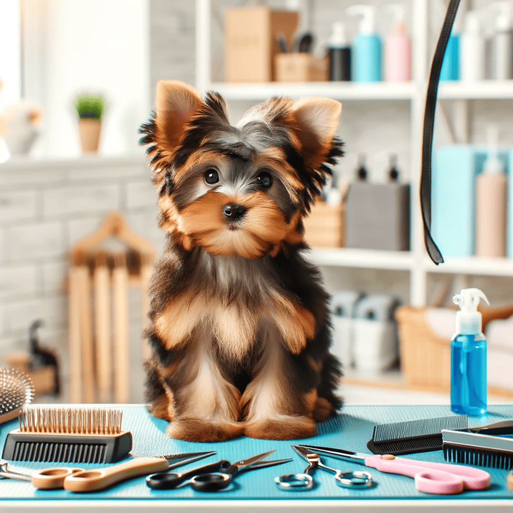 yorkie at a grooming saloon